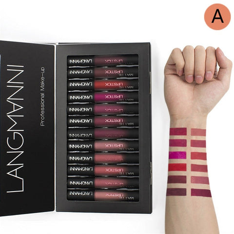 Maquiage 12pcs/lot matte Lipstick Waterproof Long-lasting Velvet lipstick set Red Tint Nude batom makeup set brand langmanni