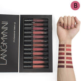 Maquiage 12pcs/lot matte Lipstick Waterproof Long-lasting Velvet lipstick set Red Tint Nude batom makeup set brand langmanni