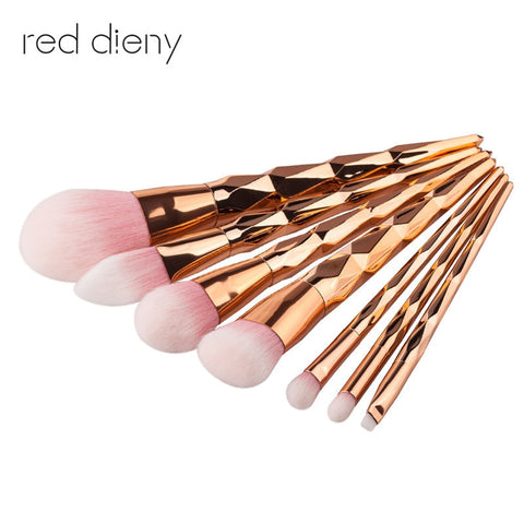 7pcs Diamond Shape Rainbow Handle Makeup Brushes Set Foundation Powder Blush Eye Shadow Lip Brushes Face Beauty Makeup Tools Kit