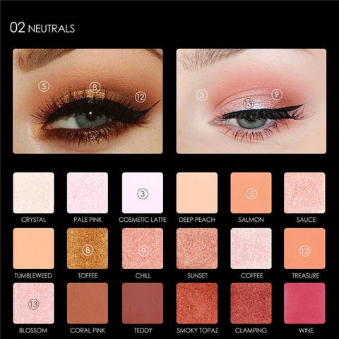 Focallure Glitter Eyeshadow 18 Colors Pigment Eye Shadow Palette Waterproof Easy to Wear Shimmer Make up Sombras Para Ojos Shade